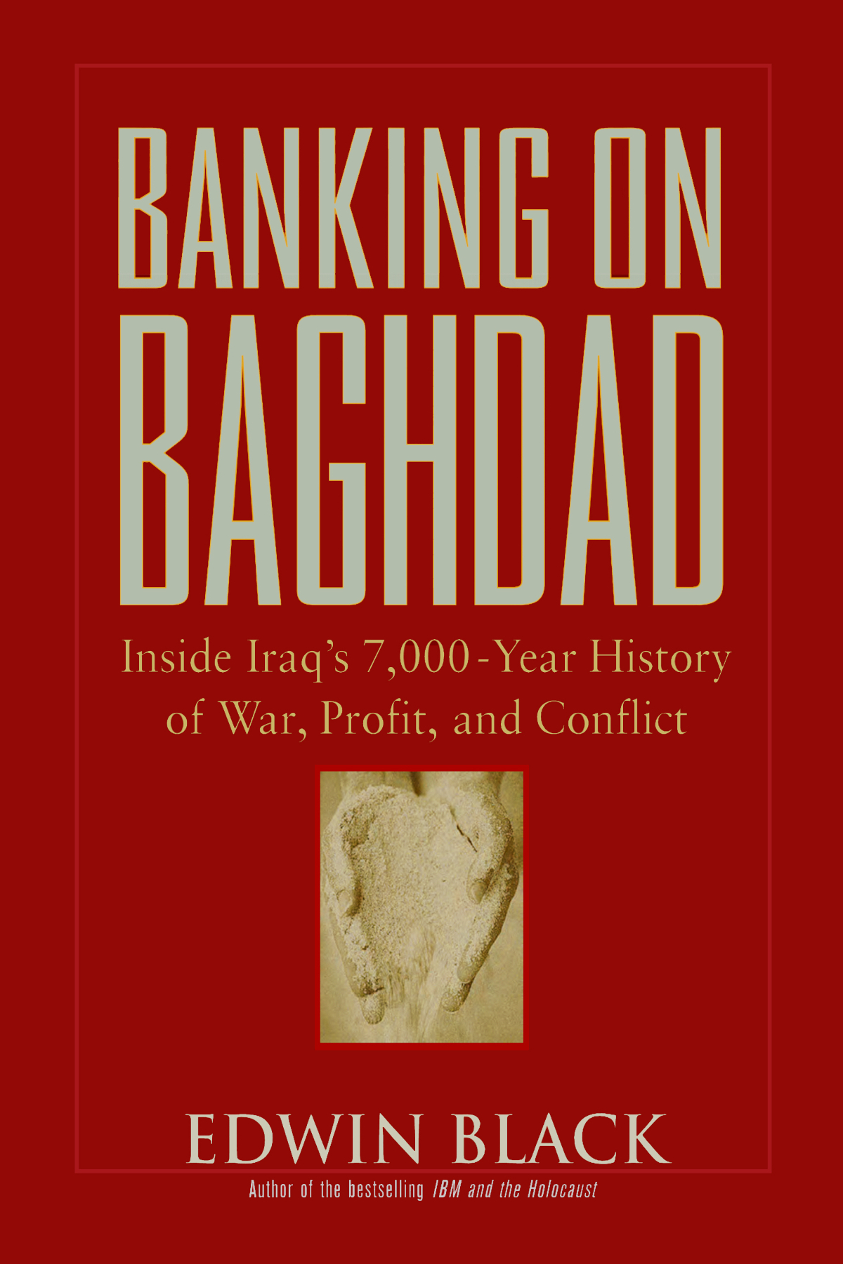 cover with text and hands holding sand