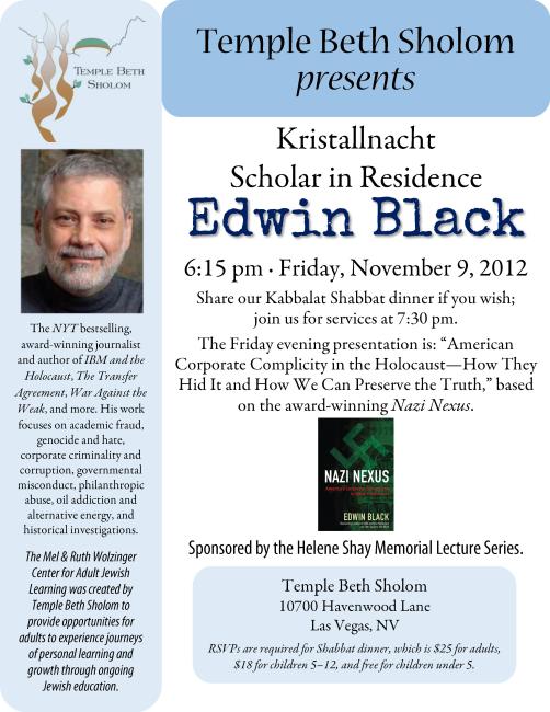 Shabbat Dinner and Lecture on American Corporate Complicity for Temple Beth Sholom